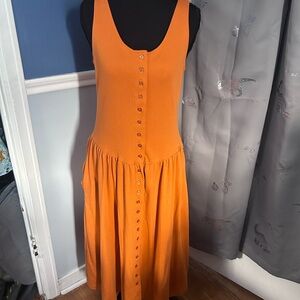 Orange Button-Down Sleeveless Dress